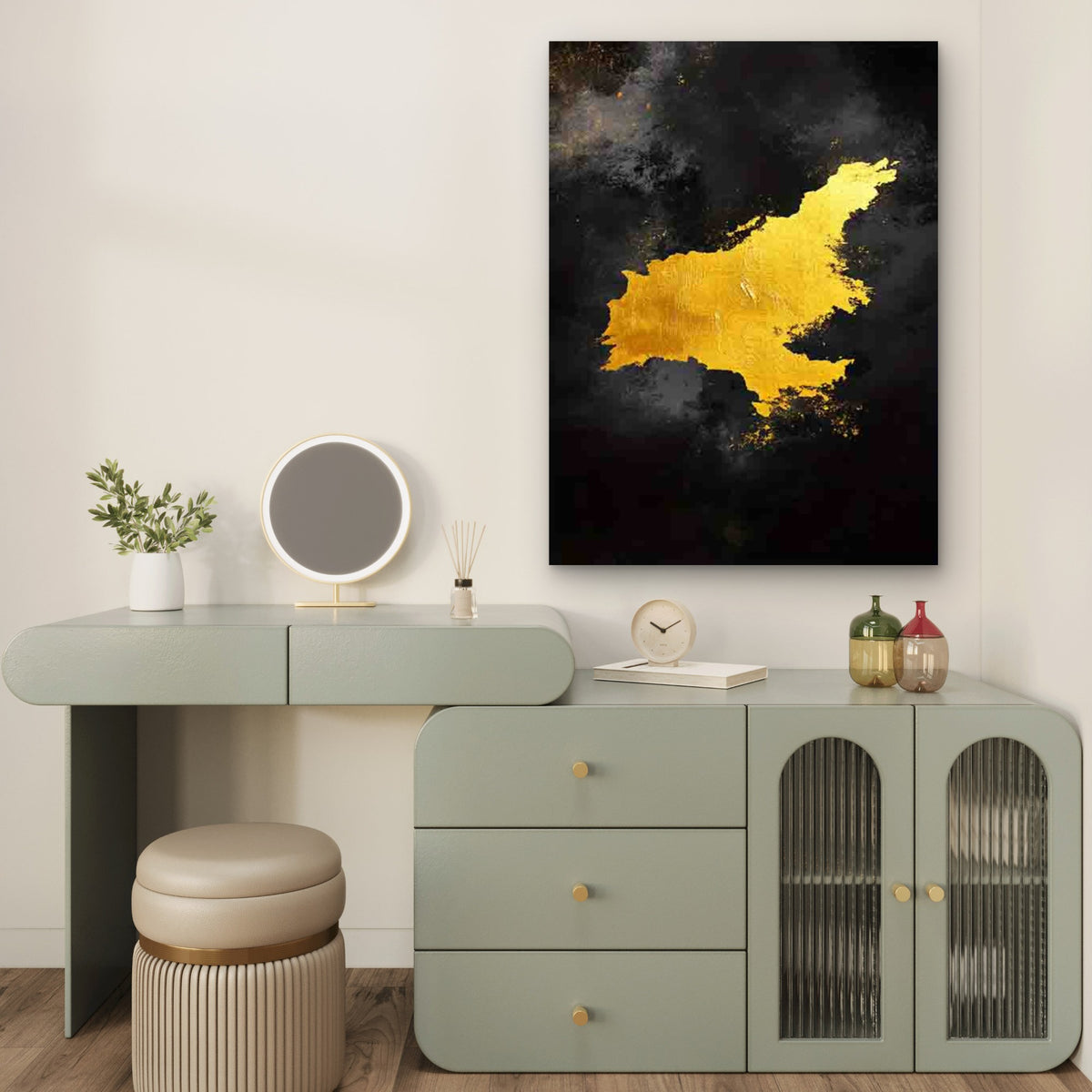 Abstract Map Design with Yellow & Black 60x90cm Metal Print Ready to Hang