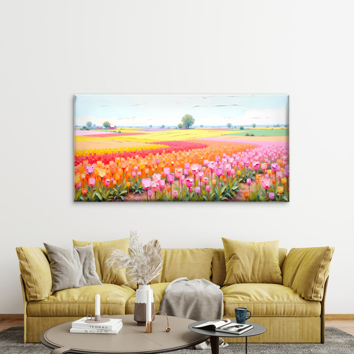 Tulip Fields Lisse, Netherlands Wall Art Canvas Office Home Room Framed 120x60cm