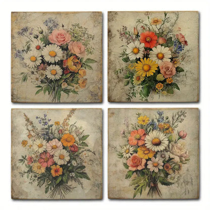 4pcs Flower Bouquet Wall Art Canvas Framed