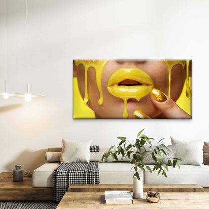 Golden Liquid with Yellow Back Wall Art Canvas Office Home Room Framed 120x60cm