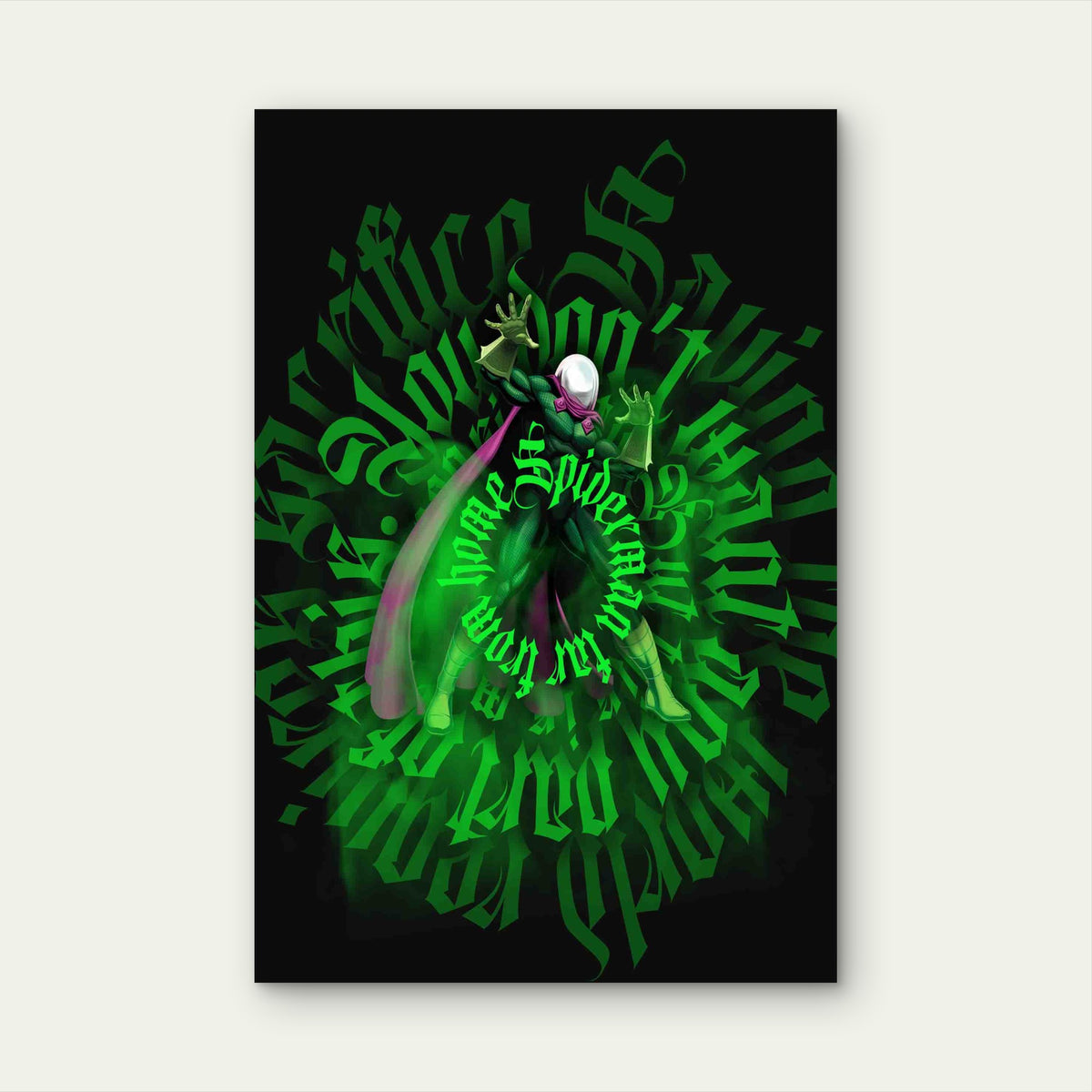 Emerald Cyber-Gothic Calligraphy 60x90cm Metal Print Ready to Hang