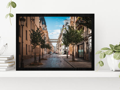 Pavement Street Of Paris In Summer Glass Framed Wall Art, Ready to Hang Quality Print Without White Border Black