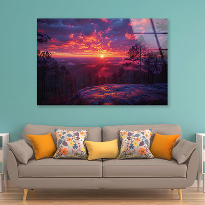 Sunset in the Mountains, Trees Acrylic Glass Print Tempered Glass Wall Art 100% Made in Australia Ready to Hang