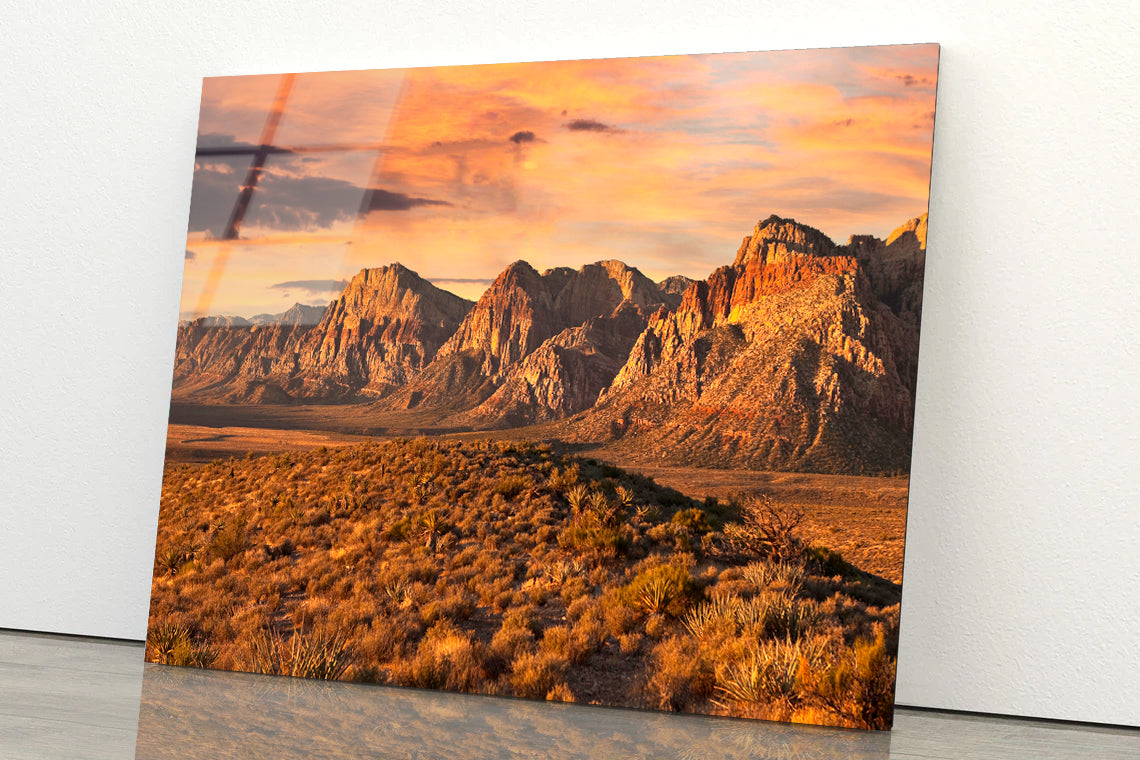 Cliffs of Red Rock with a Cloudy Sky Acrylic Glass Print Tempered Glass Wall Art 100% Made in Australia Ready to Hang