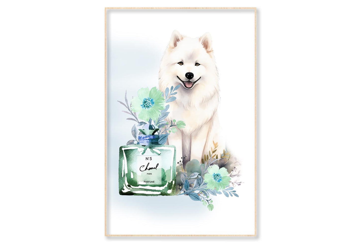 Perfume, Samoyed Dog Wall Art Limited Edition High Quality Print Canvas Box Framed Natural