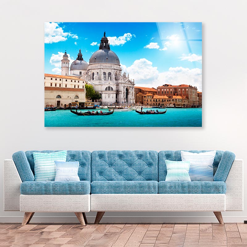 Grand Canal and Basilica Santa Maria Della Salute, Venice, Italy Acrylic Glass Print Tempered Glass Wall Art 100% Made in Australia Ready to Hang