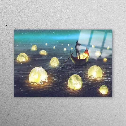 Glowing Moon, Man Sailing Acrylic Glass Print Tempered Glass Wall Art 100% Made in Australia Ready to Hang