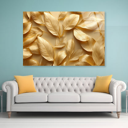 Collection of Golden Leaves Acrylic Glass Print Tempered Glass Wall Art 100% Made in Australia Ready to Hang