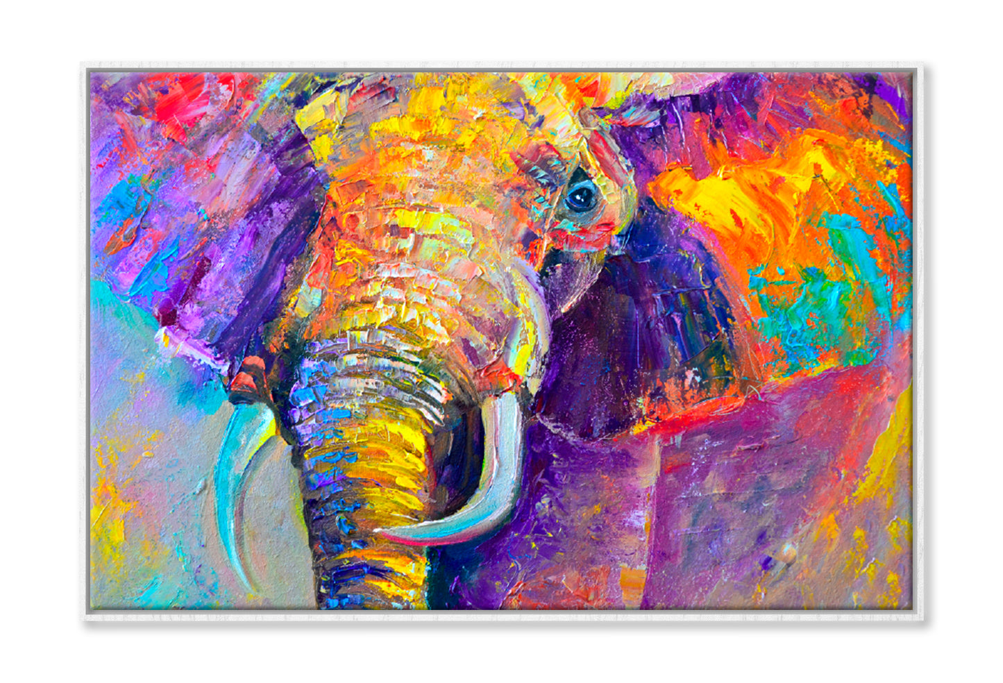 Colorful Elephant Painting Limited Edition High Quality Print Canvas Box Framed White