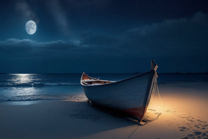 Boat on the Beach in the Night Home Decor Premium Quality Poster Print Choose Your Sizes