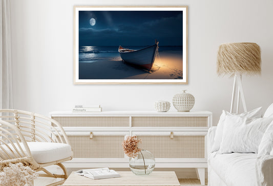 Boat on the Beach in the Night Home Decor Premium Quality Poster Print Choose Your Sizes