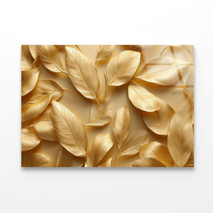 Collection of Golden Leaves Acrylic Glass Print Tempered Glass Wall Art 100% Made in Australia Ready to Hang