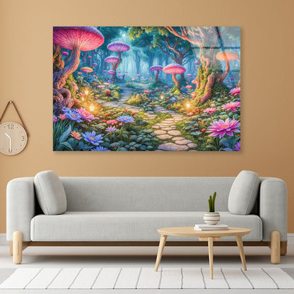 A Colorful Garden with Various Plants and Rocks Acrylic Glass Print Tempered Glass Wall Art 100% Made in Australia Ready to Hang