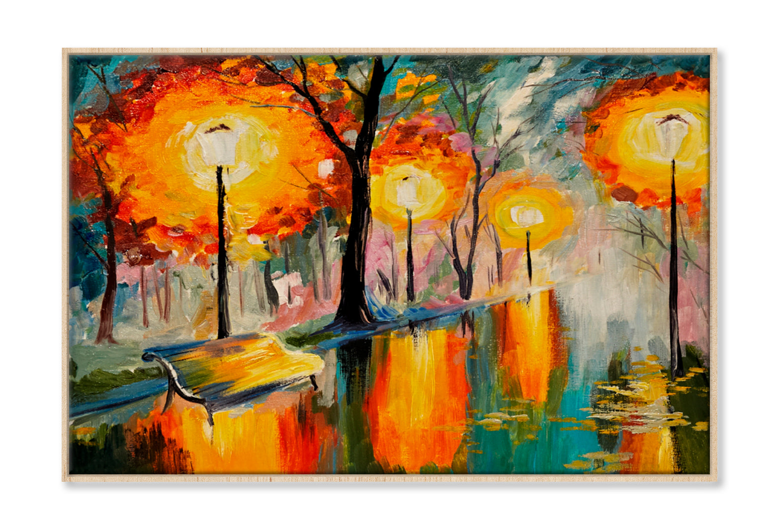 Autumn Street, Art Work Oil Painting Wall Art Limited Edition High Quality Print Canvas Box Framed Natural