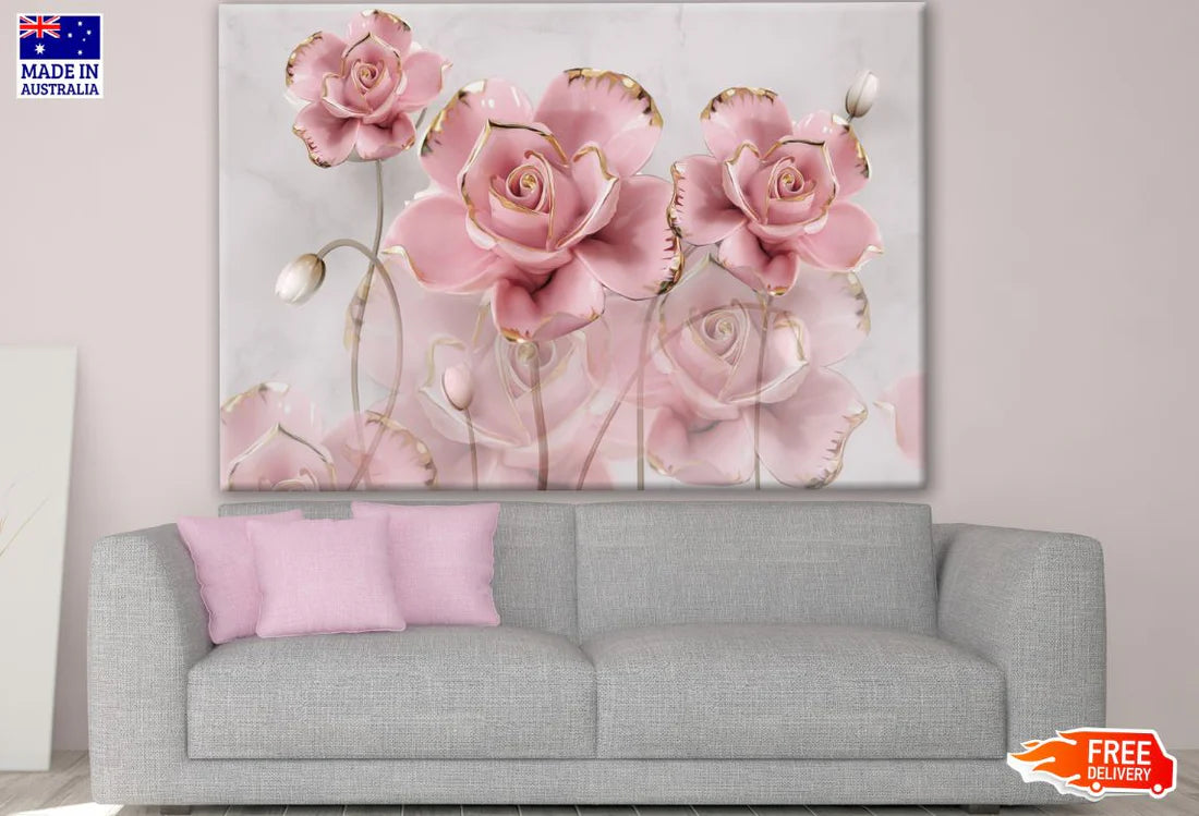 Rose Floral with Gold 3D Design 90x60cm Print 100% Australian Made