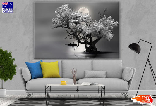 Tree & Moon B&W Photograph 90x60cm Print 100% Australian Made