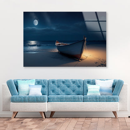 Boat on the Beach in the Night Acrylic Glass Print Tempered Glass Wall Art 100% Made in Australia Ready to Hang