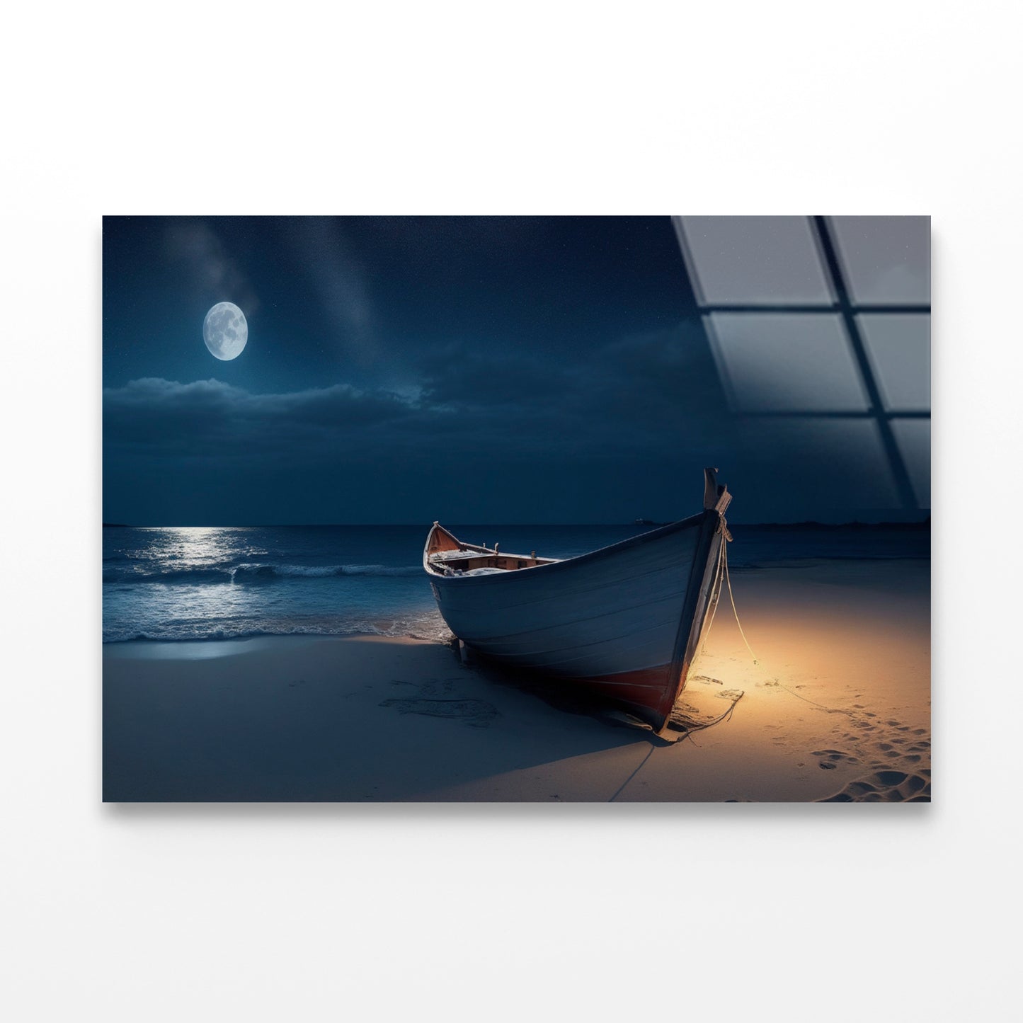 Boat on the Beach in the Night Acrylic Glass Print Tempered Glass Wall Art 100% Made in Australia Ready to Hang