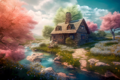 House With Cherry Blossoms Sunset Print 100% Australian Made