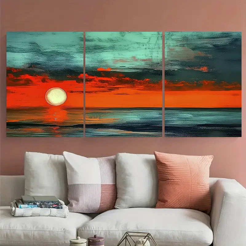 3pcs Sunset Ocean Seascape Coastal Metal Print Ready to Hang Art
