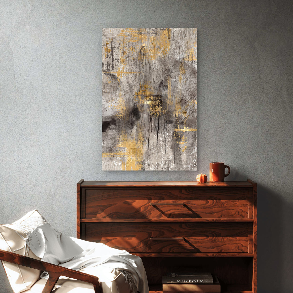 Modern Gold Gray Textured Abstract 60x90cm Metal Print Ready to Hang