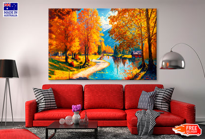 Reflection Of Autumn Trees In Water Oil Painting Wall Art Limited Edition High Quality Print