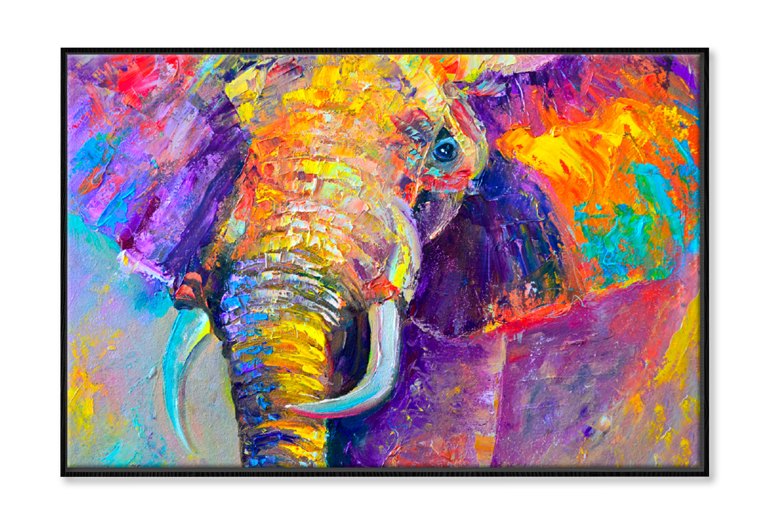 Colorful Elephant Painting Limited Edition High Quality Print Canvas Box Framed Black