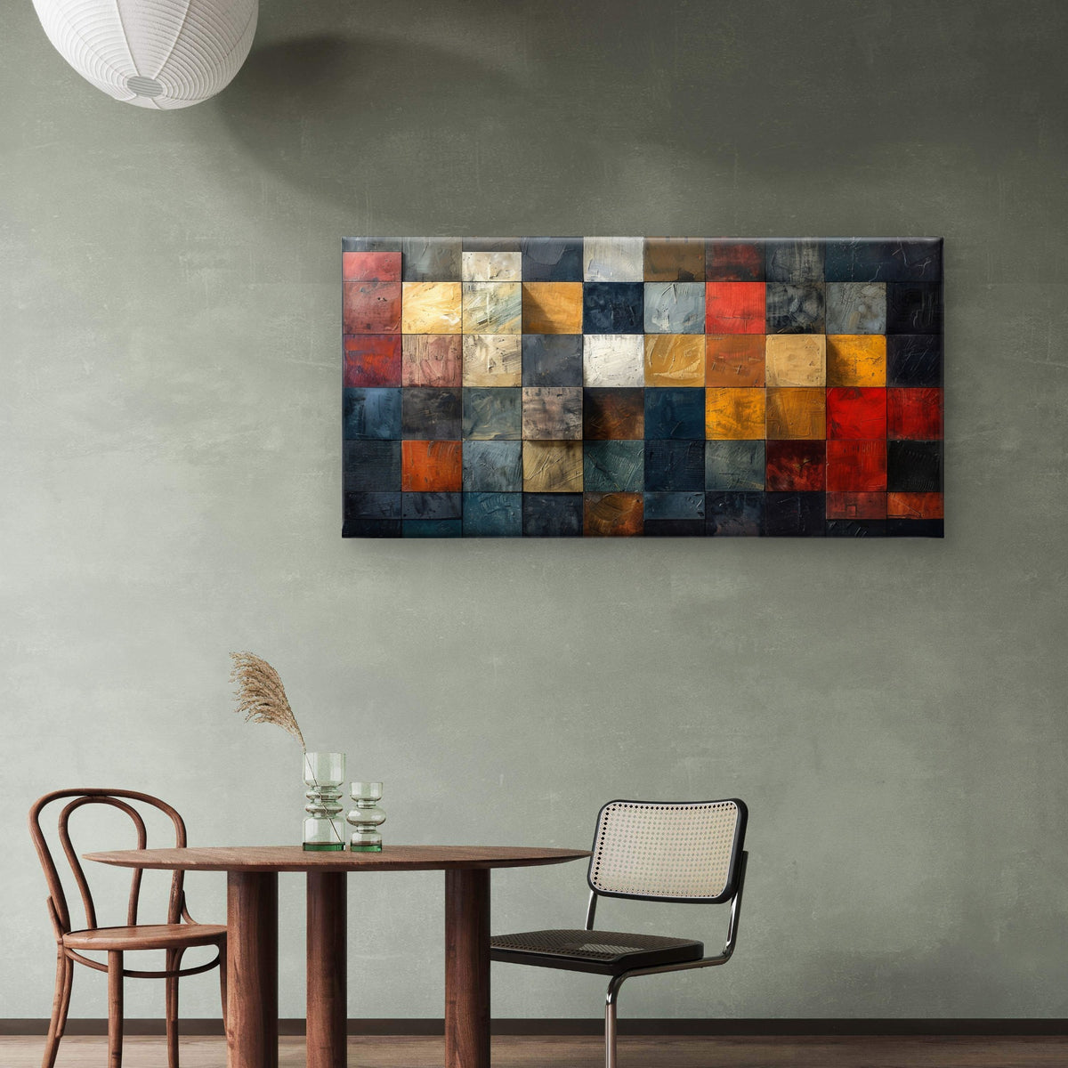 Multi Color Block Rustic Texture Mosaic Wall Art Canvas Office Home Framed 120x60cm