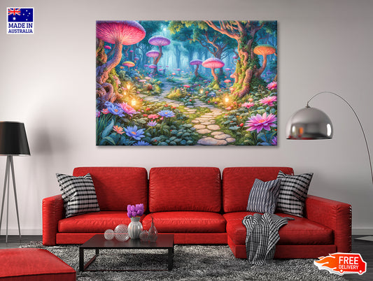 A Colorful Garden with Various Plants and Rocks Print 100% Australian Made