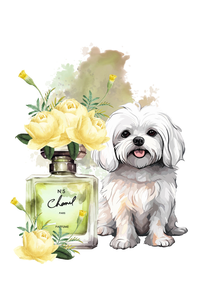 Yellow Perfume with Maltese Dog Print 100% Australian Made