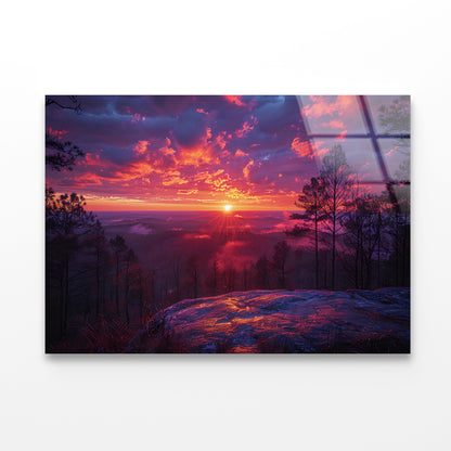 Sunset in the Mountains, Trees Acrylic Glass Print Tempered Glass Wall Art 100% Made in Australia Ready to Hang