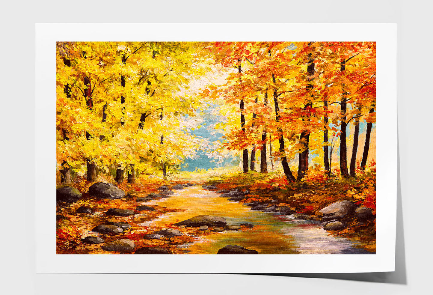 Autumn Trees In Forest With River Oil Painting Wall Art Limited Edition High Quality Print Unframed Roll Canvas None