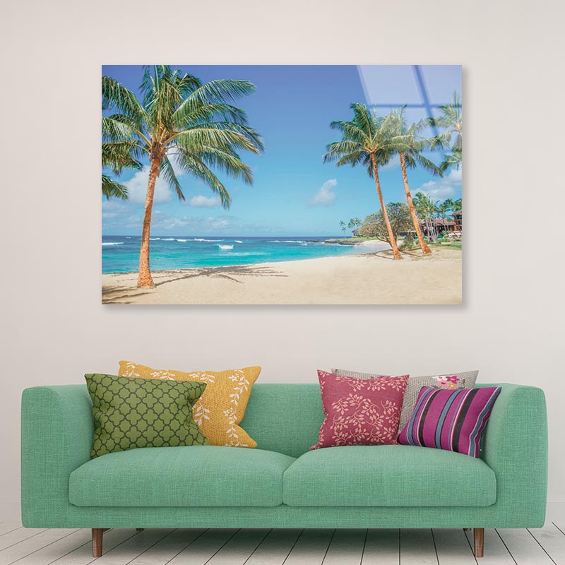 Palm Trees on The Sandy Beach in Hawaii Acrylic Glass Print Tempered Glass Wall Art 100% Made in Australia Ready to Hang