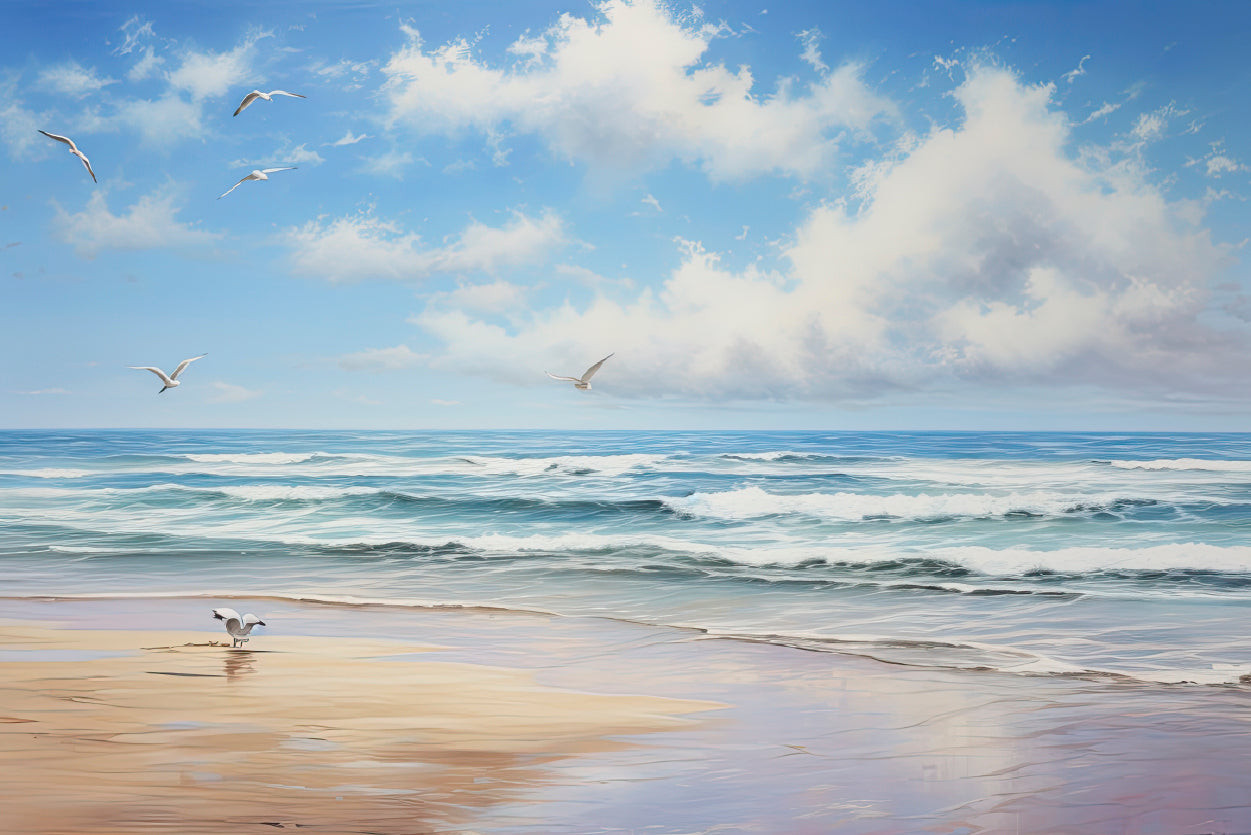 View of Birds Flying Over a Beach Home Decor Premium Quality Poster Print Choose Your Sizes