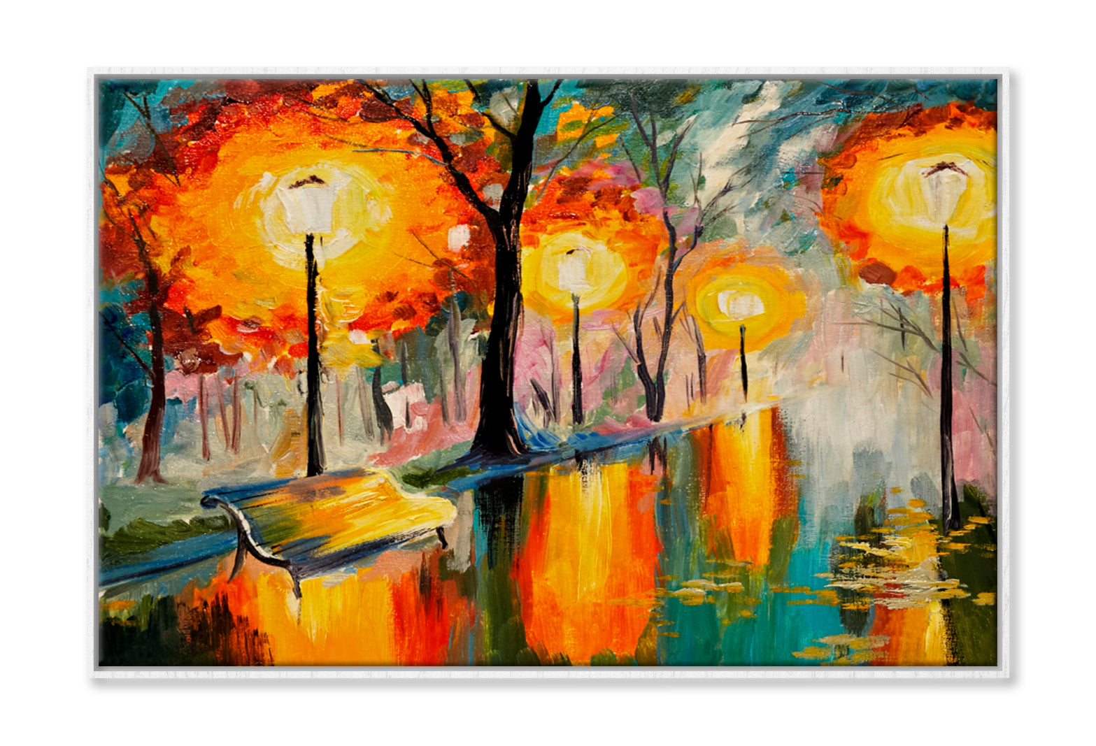 Autumn Street, Art Work Oil Painting Wall Art Limited Edition High Quality Print Canvas Box Framed White