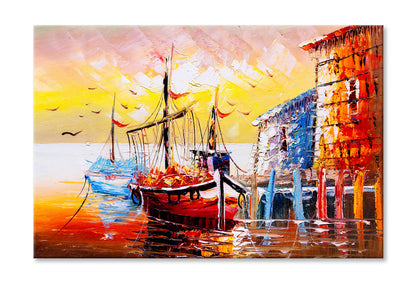 Sail Boats Sea Coast in Venice Italy Oil Painting Wall Art Limited Edition High Quality Print Stretched Canvas None