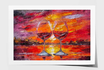 Delicious Wine, With a Flower on Riverside at Sunset Wall Art Limited Edition High Quality Print