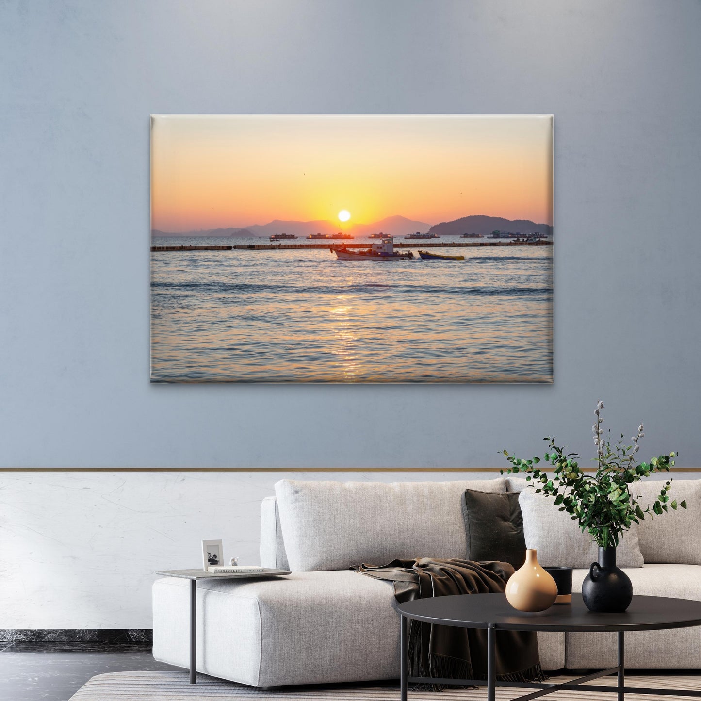 Fishing Boat Ocean Sunset Wall Art Decor 100% Australian Made