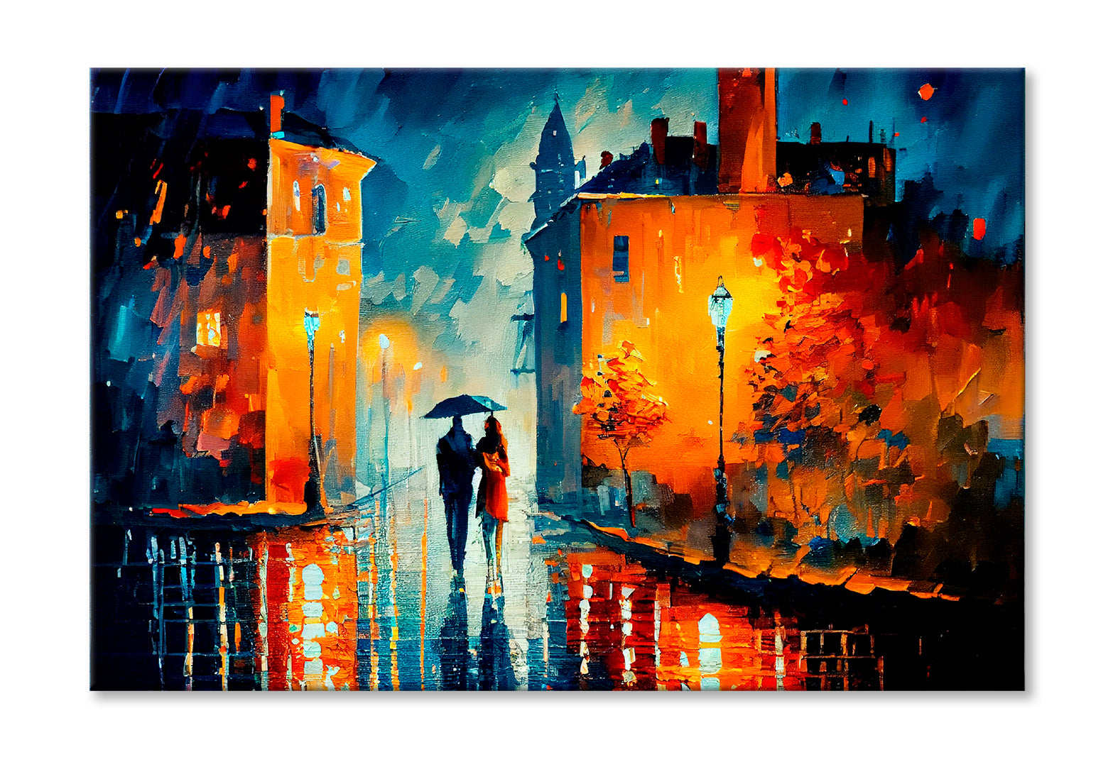 Street View Of Cityscape With Couple Oil Painting Wall Art Limited Edition High Quality Print Stretched Canvas None