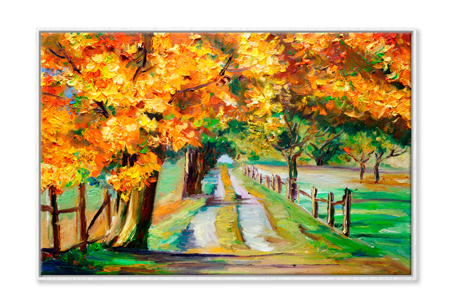 Country Road With Maple Oil Painting Wall Art Limited Edition High Quality Print Canvas Box Framed White