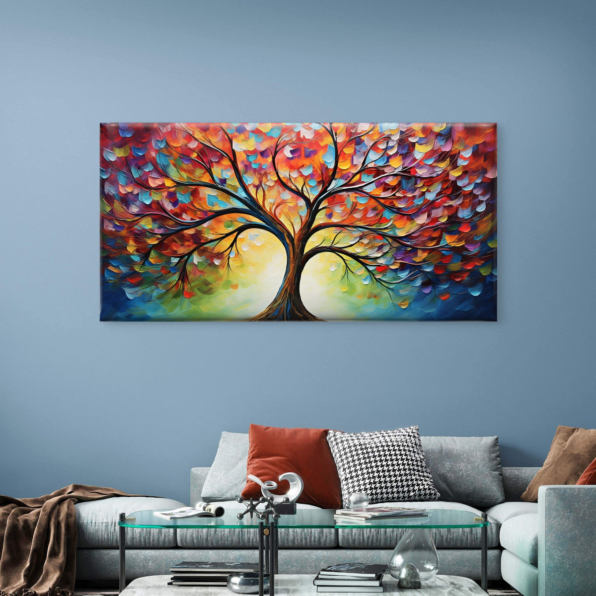 Rainbow Tree of Life Wall Art Canvas Office Home Room Framed 120x60cm