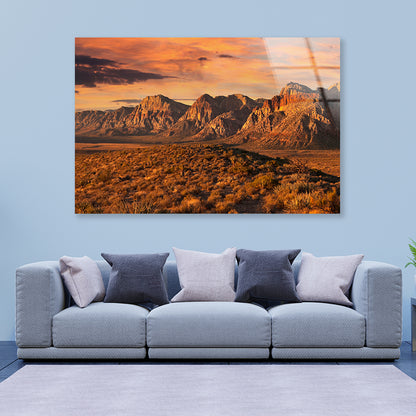 Cliffs of Red Rock with a Cloudy Sky Acrylic Glass Print Tempered Glass Wall Art 100% Made in Australia Ready to Hang