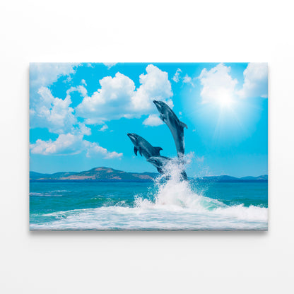 Dolphins Jumping on Water Wall Art Decor 100% Australian Made