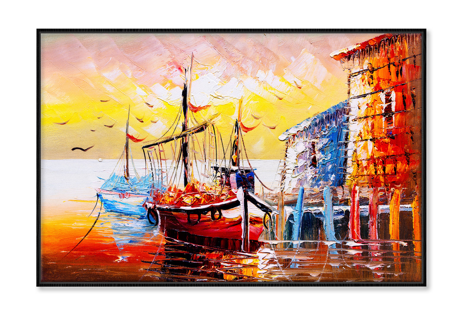 Sail Boats Sea Coast in Venice Italy Oil Painting Wall Art Limited Edition High Quality Print Canvas Box Framed Black