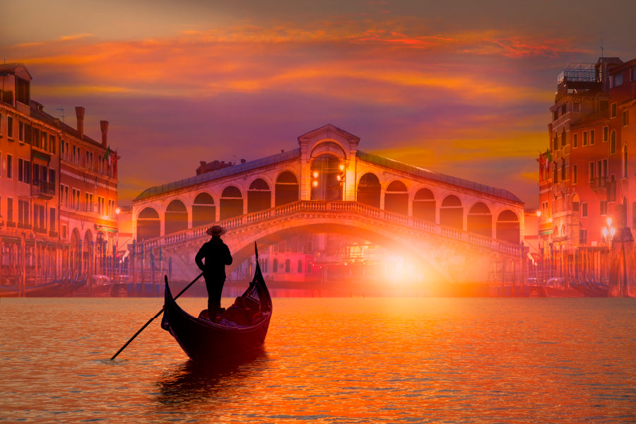 Gondola In Venice at Sunset Home Decor Premium Quality Poster Print Choose Your Sizes