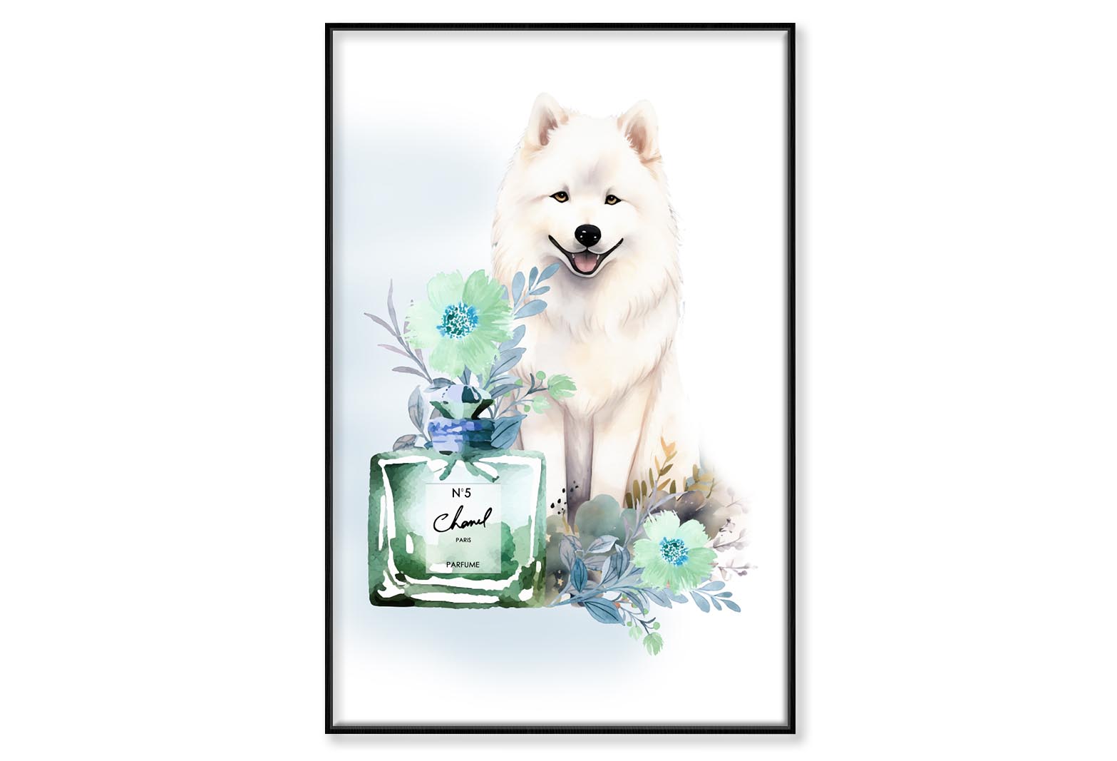 Perfume, Samoyed Dog Wall Art Limited Edition High Quality Print Canvas Box Framed Black