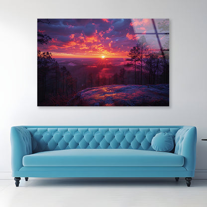 Sunset in the Mountains, Trees Acrylic Glass Print Tempered Glass Wall Art 100% Made in Australia Ready to Hang