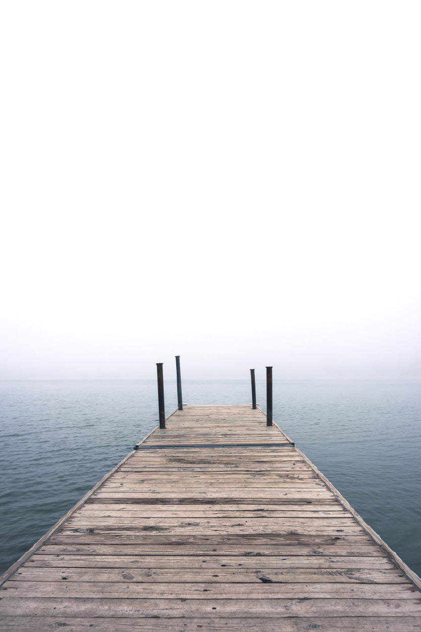 Wooden Pier on Lake Photograph Glass Framed Wall Art, Ready to Hang Quality Print