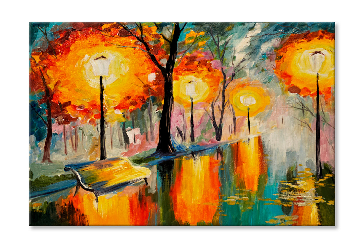 Autumn Street, Art Work Oil Painting Wall Art Limited Edition High Quality Print Stretched Canvas None