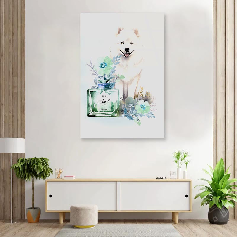 Perfume, Samoyed Dog 3D Design Acrylic Glass Print Tempered Glass Wall Art 100% Made in Australia Ready to Hang